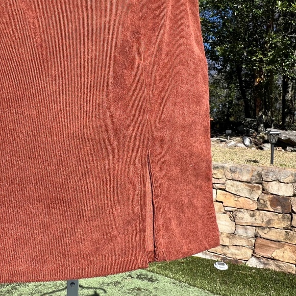 Burnt Orange Velvet Mini Skirt with Slit and Zipper Side - Picture 5 of 13